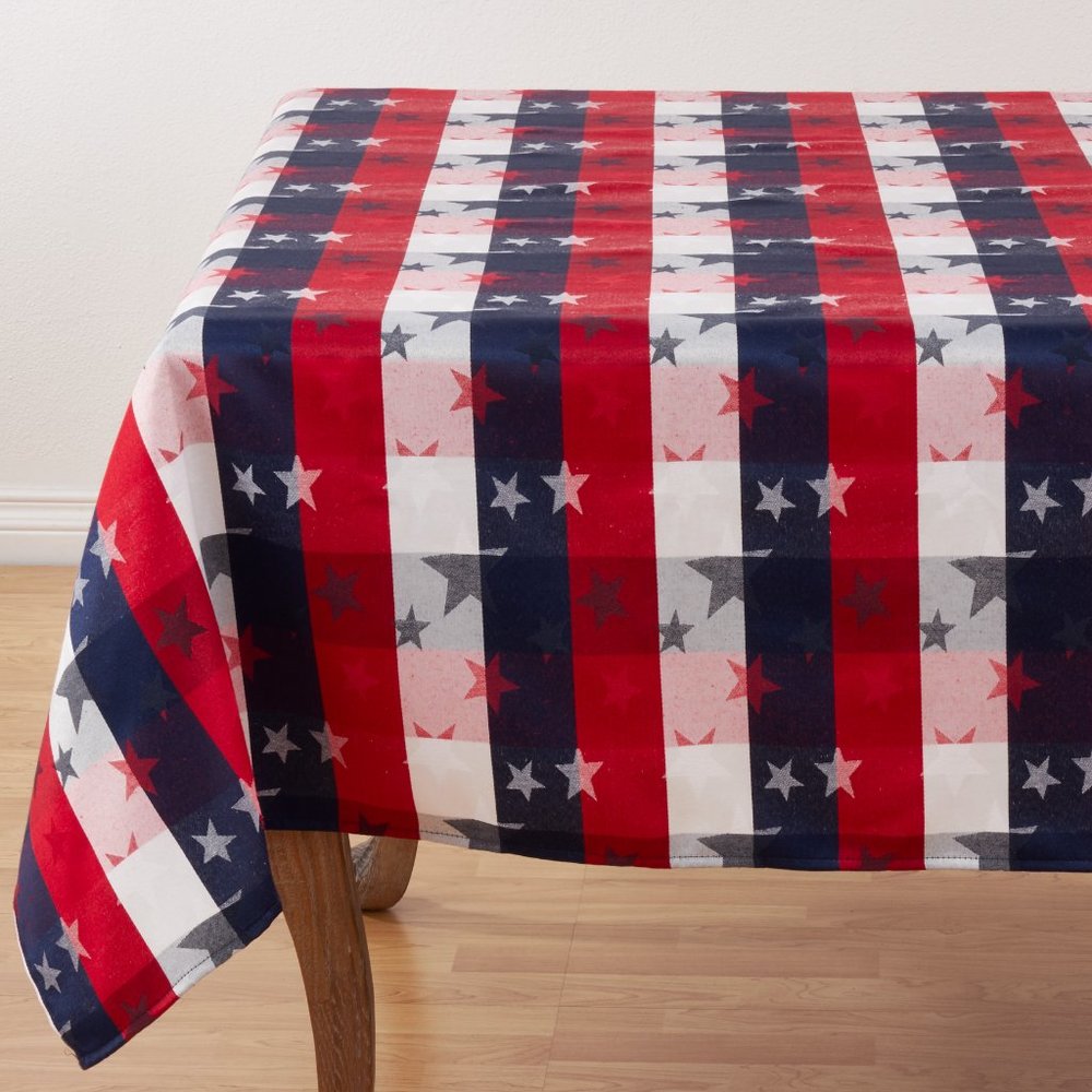 70” Square Tablecloth red white blue Stars and Stripes Americana Checkered flag